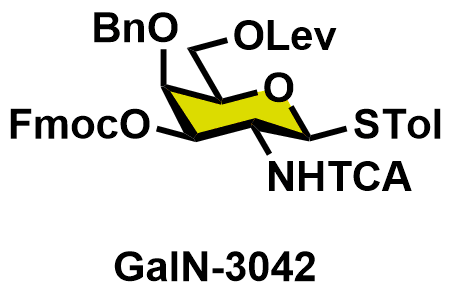 4-methylphenyl 2-deoxy-2-[(2,2,2,-trichloroacetyl)amino]-3-O-(9- fluorenylmethoxycarbonyl)-4-O-benzyl-6-O-levulinoyl-1-thio-β-Dgalactopyranoside
