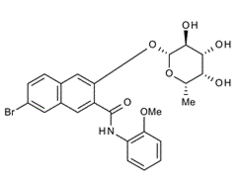 7-Bromo-N-(2-methoxyphenyl)-3-(((2R,3S,4R,5S,6S)-3,4,5-trihydroxy-6-methyltetrahydro-2H-pyran-2-yl)oxy)-2-naphthamide